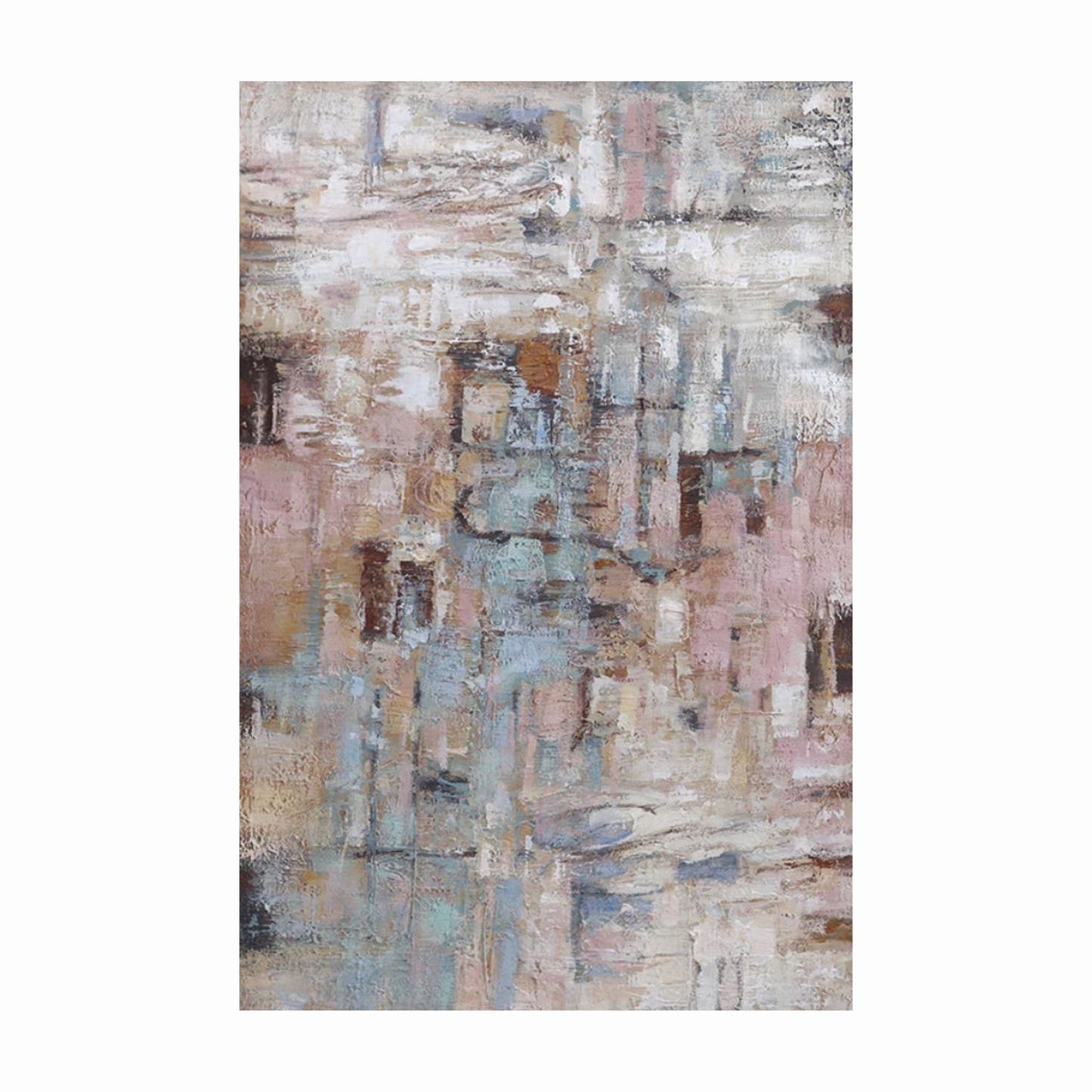 Abstract art painting with a mix of brown, beige, and gray colors on a white background