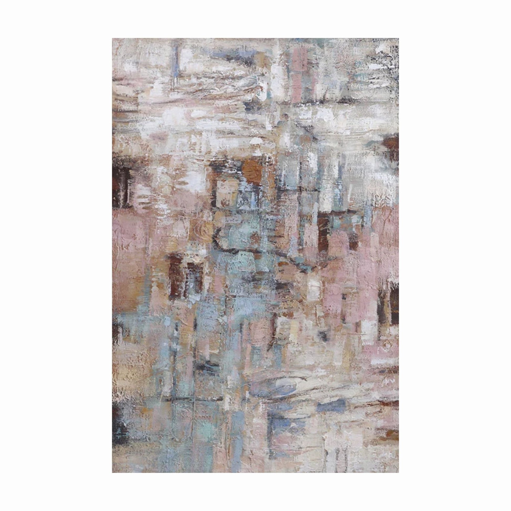 Abstract art painting with a mix of brown, beige, and gray colors on a white background