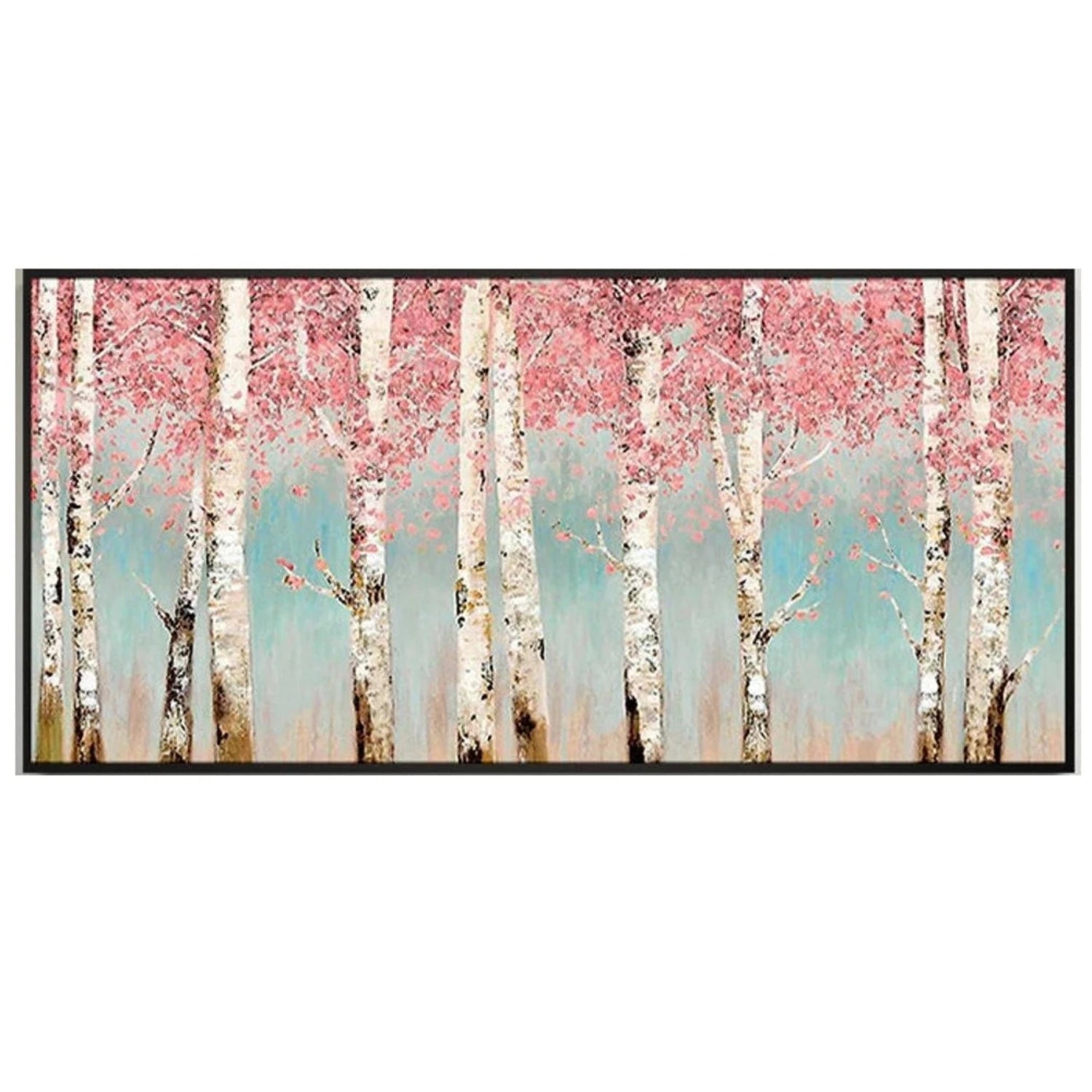 Abstract Pink Birch Forest Landscape Oil Painting