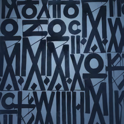 Deep Blue Calligraphic Abstract Canvas – Hand-Painted Modern Wall Art