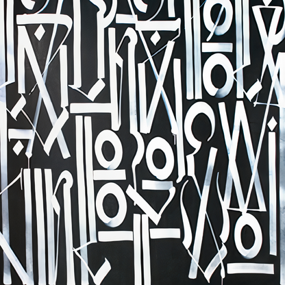 Black & White Abstract Script Painting – Hand-Painted Urban Canvas