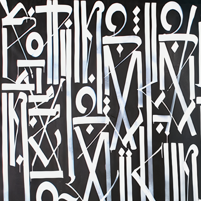 Black & White Abstract Script Painting – Hand-Painted Urban Canvas