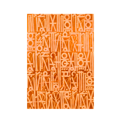Caratteri calligrafici arancioni radianti stile Retna Art