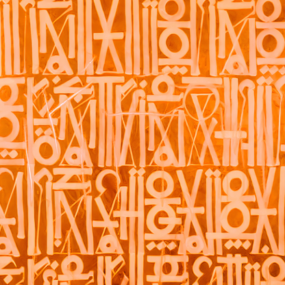 Caratteri calligrafici arancioni radianti stile Retna Art