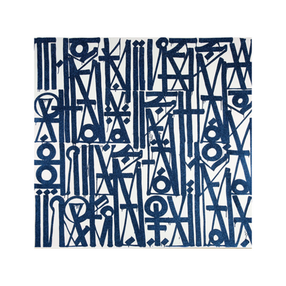 Square White & Blue Abstract Calligraphic Canvas – Hand-Painted Urban Wall Art