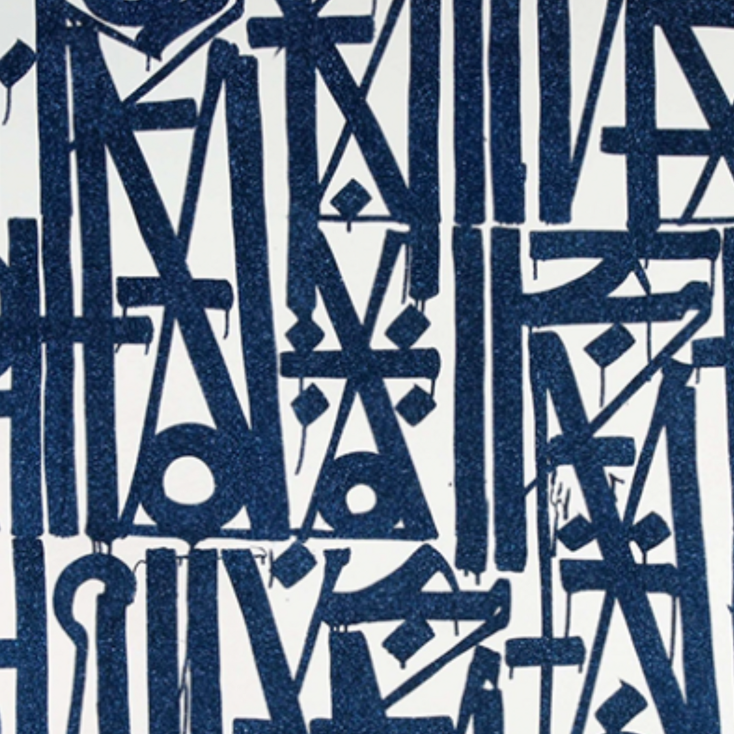 Square White & Blue Retna Replica Calligraffiti Oil Painting – Hand-Painted Urban Wall Art