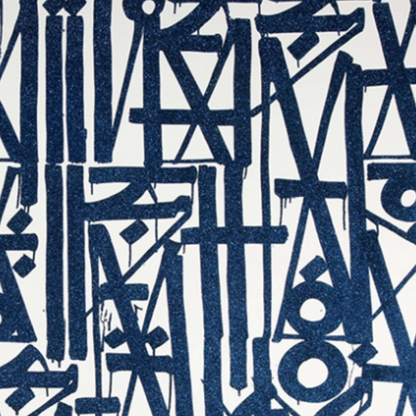 Square White & Blue Abstract Calligraphic Canvas – Hand-Painted Urban Wall Art
