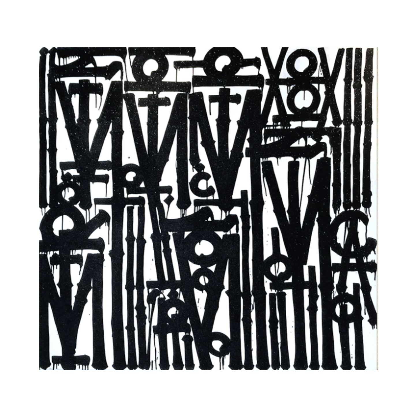 Graffiti White & Black Retna Replica Square Painting – Hand-Painted Urban Calligraffiti Art