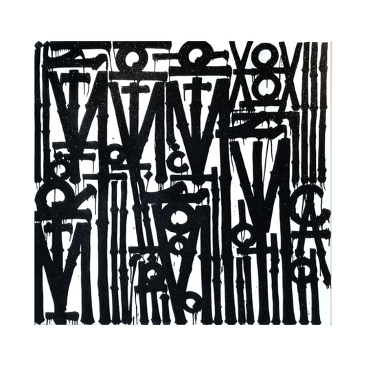 Graffiti White & Black Retna Replica Square Painting – Hand-Painted Urban Calligraffiti Art