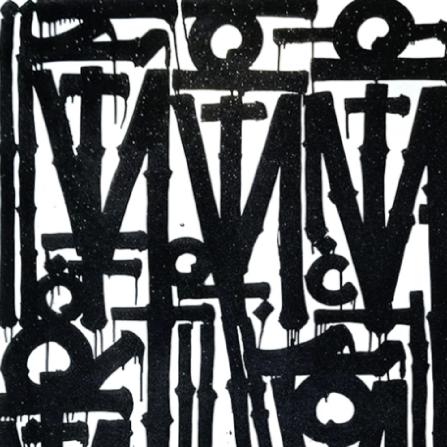 Graffiti White & Black Retna Replica Square Painting – Hand-Painted Urban Calligraffiti Art