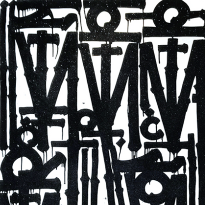Square Black & White Abstract Calligraphic Graffiti – Hand-Painted Urban Canvas