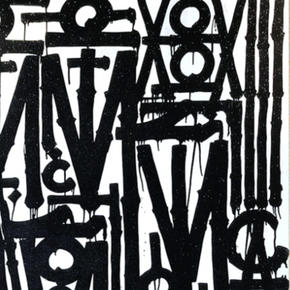 Square Black & White Abstract Calligraphic Graffiti – Hand-Painted Urban Canvas