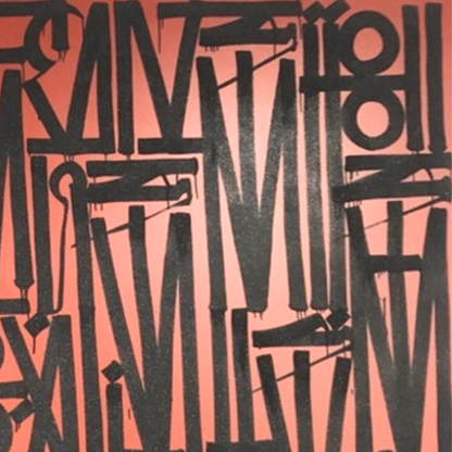 Square Black & Red Abstract Calligraphic Pop Art Painting on Canvas