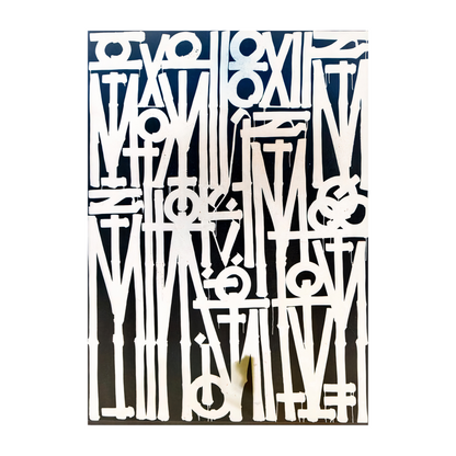 White Abstract Calligraphy on Black Canvas – Hand-Painted Wall Art