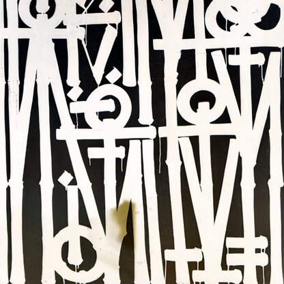 White Abstract Calligraphy on Black Canvas – Hand-Painted Wall Art