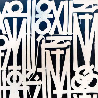White Abstract Calligraphy on Black Canvas – Hand-Painted Wall Art