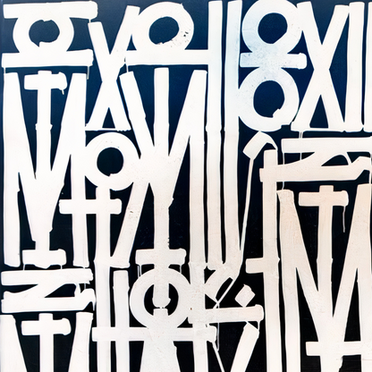 White Abstract Calligraphy on Black Canvas – Hand-Painted Wall Art