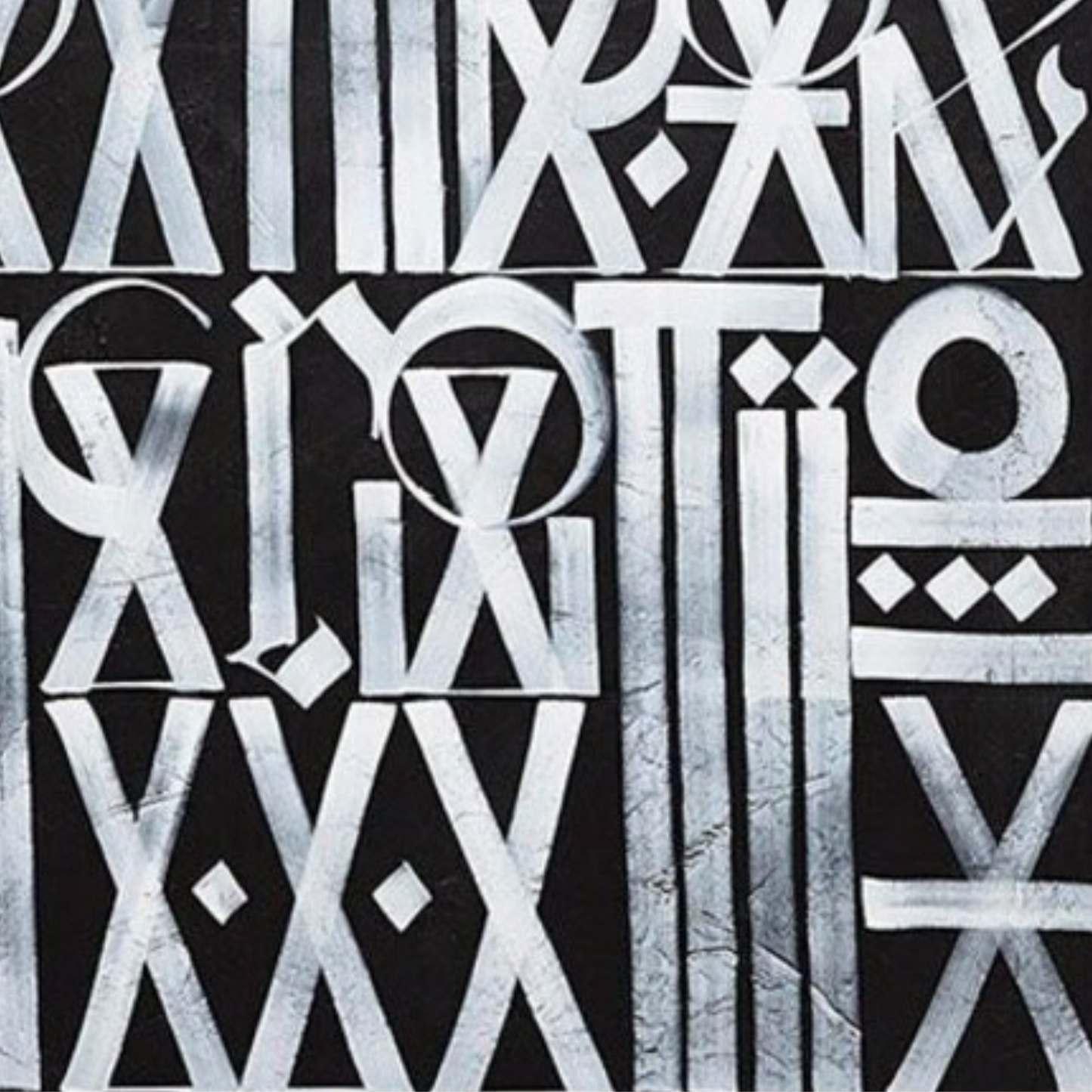 RETNA-Style Black & White Geometric Calligraphy Painting – Hand-Painted Abstract Wall Art