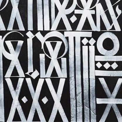 Black & White Geometric Calligraphic Painting – Hand-Painted Abstract Wall Art