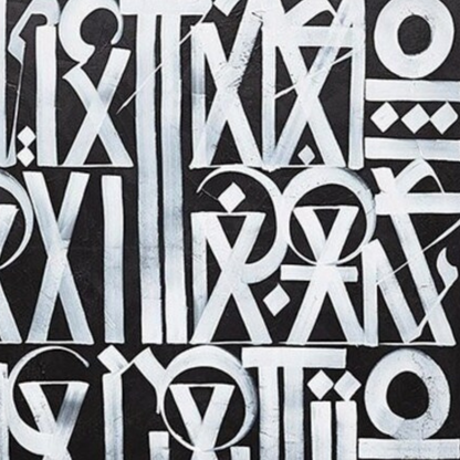 Black & White Geometric Calligraphic Painting – Hand-Painted Abstract Wall Art