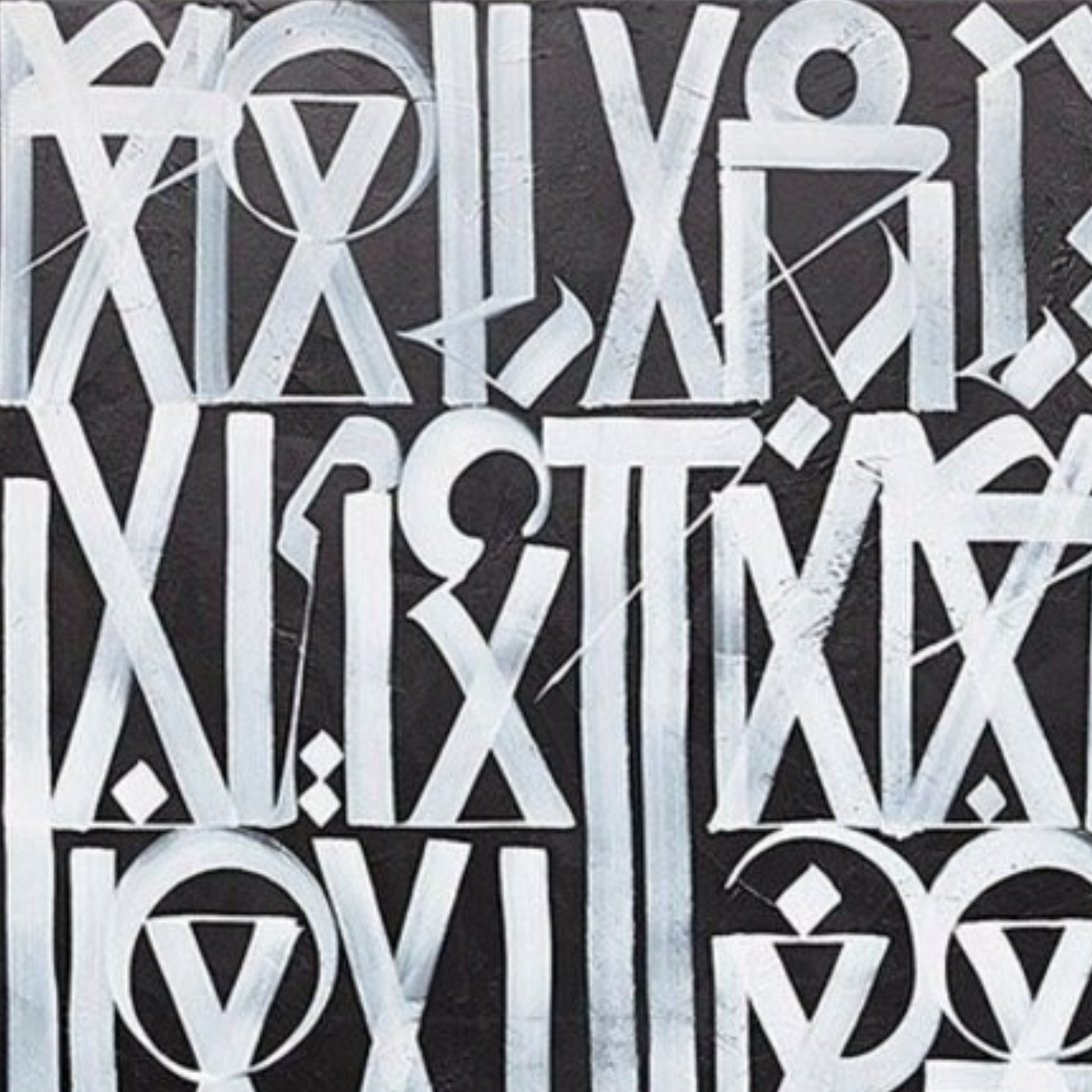 RETNA-Style Black & White Geometric Calligraphy Painting – Hand-Painted Abstract Wall Art