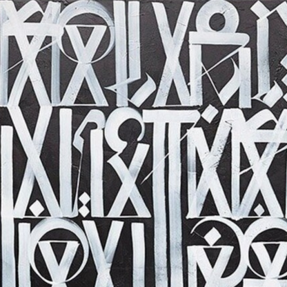 Black & White Geometric Calligraphic Painting – Hand-Painted Abstract Wall Art