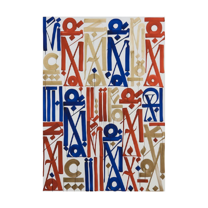 Red, Blue & Gold Abstract Calligraphy Painting – Hand-Painted Modern Wall Art