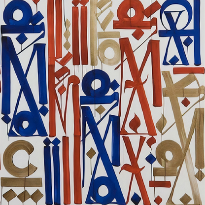 Red, Blue & Gold Abstract Calligraphy Painting – Hand-Painted Modern Wall Art