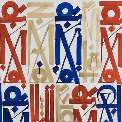 Red, Blue & Gold Abstract Calligraphy Painting – Hand-Painted Modern Wall Art