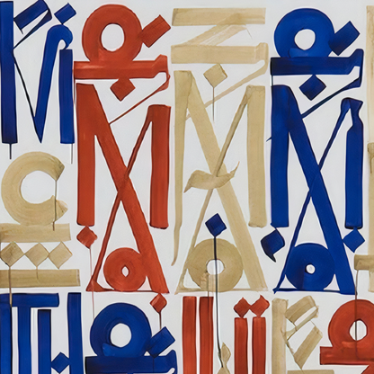 Red, Blue & Gold Abstract Calligraphy Painting – Hand-Painted Modern Wall Art