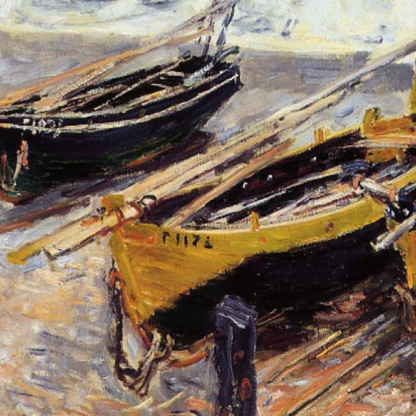 Monet Reproduction Fishing Boats on the Beach at Étretat – Hand-Painted Impressionist Canvas