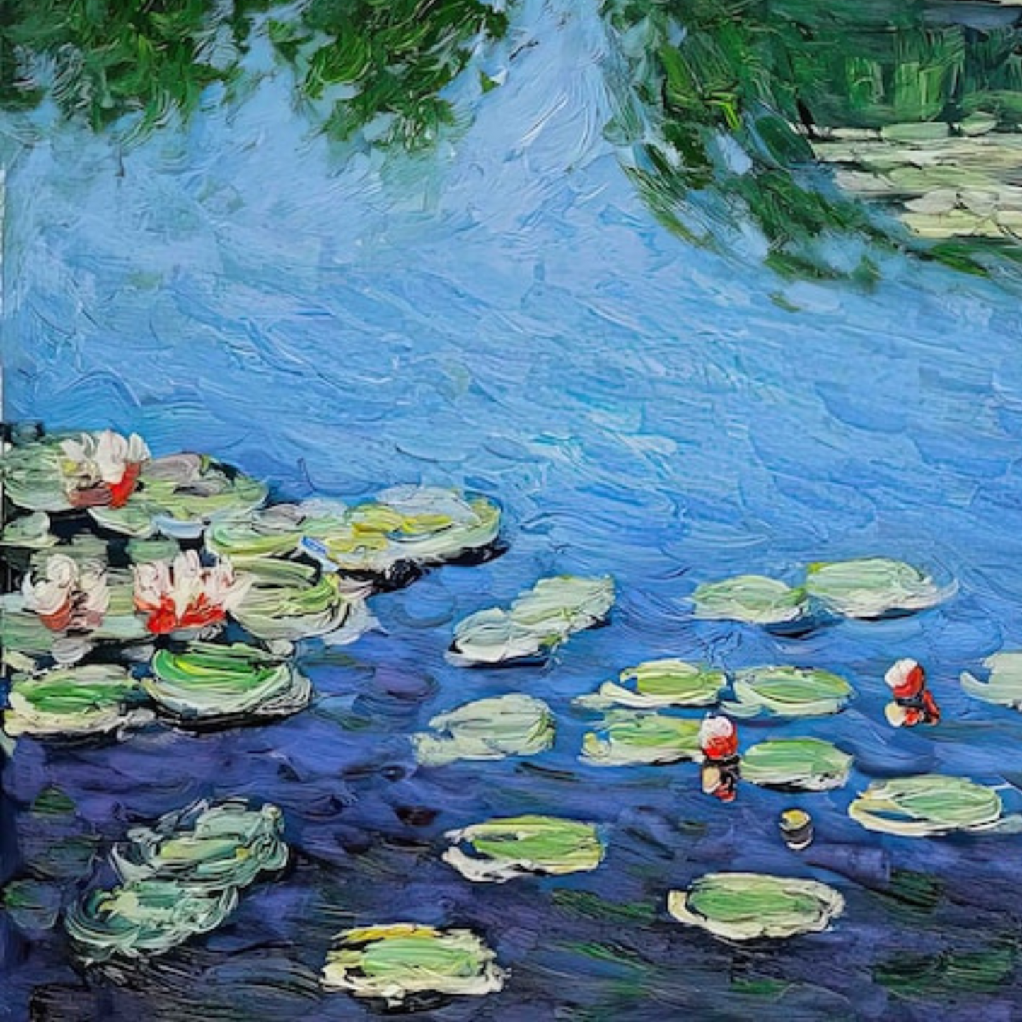 Monet Reproduction Water Lilies – Hand-Painted Textured Canvas