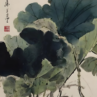 Lotus Flower Chinese Painting with Dragonfly – Hand-Painted Ink Canvas