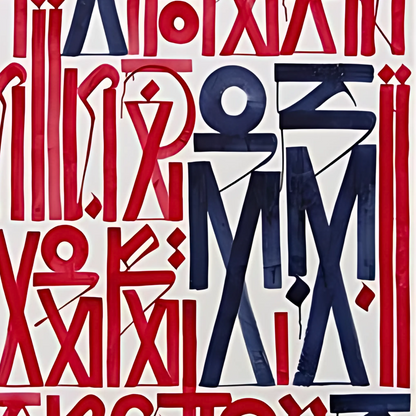 Red & Navy Calligraffiti Canvas – Hand-Painted Abstract Wall Art