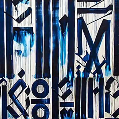 Blue & White Calligraffiti Abstract Canvas – Hand-Painted Urban Wall Art