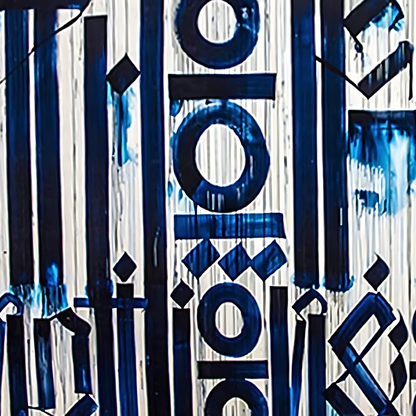 Blue & White Calligraffiti Abstract Canvas – Hand-Painted Urban Wall Art