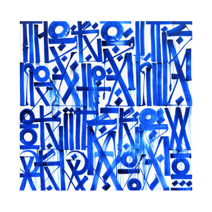 Graffiti White & Cobalt Blue Calligraphic Canvas – Hand-Painted Square Wall Art