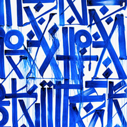 Graffiti White & Cobalt Blue Calligraphic Canvas – Hand-Painted Square Wall Art