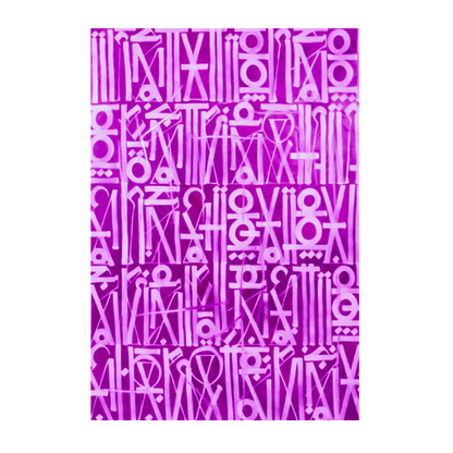 Pittura murale con caratteri calligrafici viola ispirati a Retna