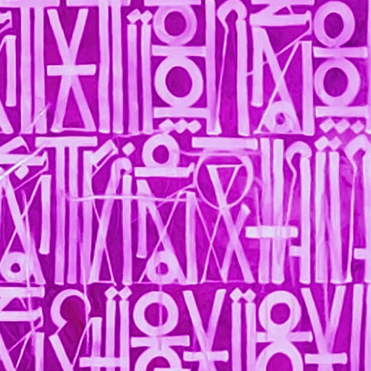 Pittura murale con caratteri calligrafici viola ispirati a Retna
