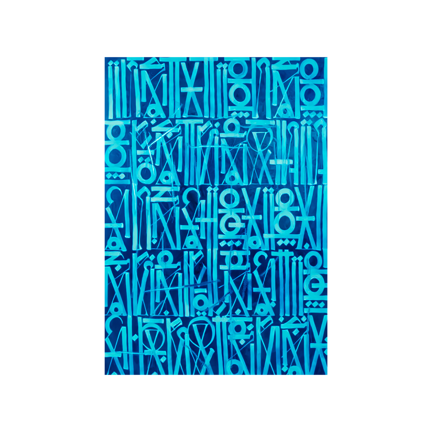 Two-Tone Blue RETNA-Inspired Abstract Script Painting – Handcrafted Canvas