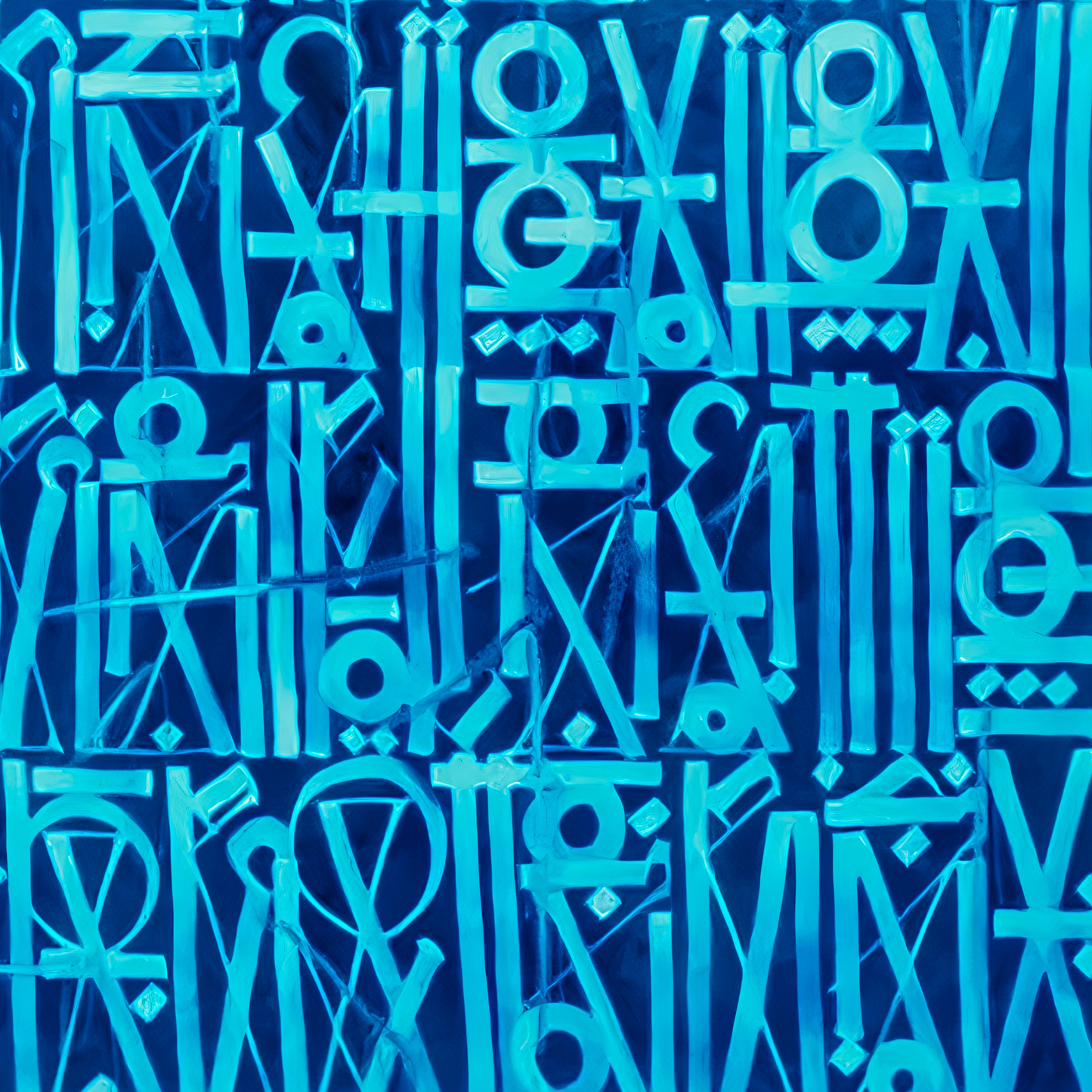 Two-Tone Blue RETNA-Inspired Abstract Script Painting – Handcrafted Canvas