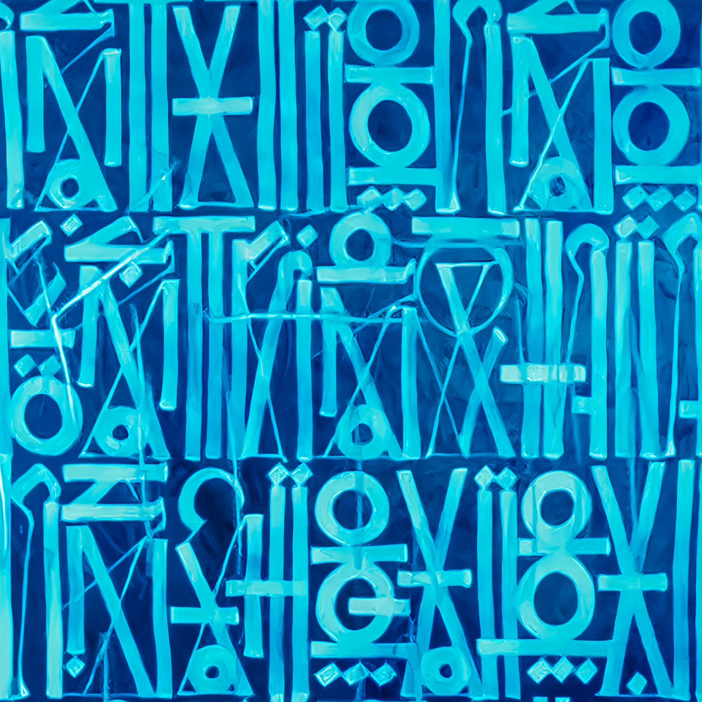 Two-Tone Blue RETNA-Inspired Abstract Script Painting – Handcrafted Canvas