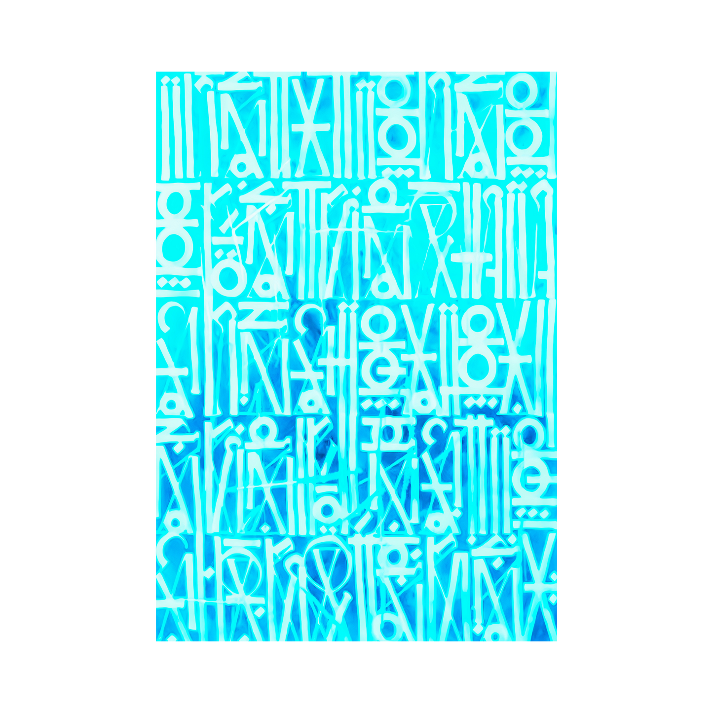 Luminous Sky Blue RETNA-Inspired Graffiti Script Painting