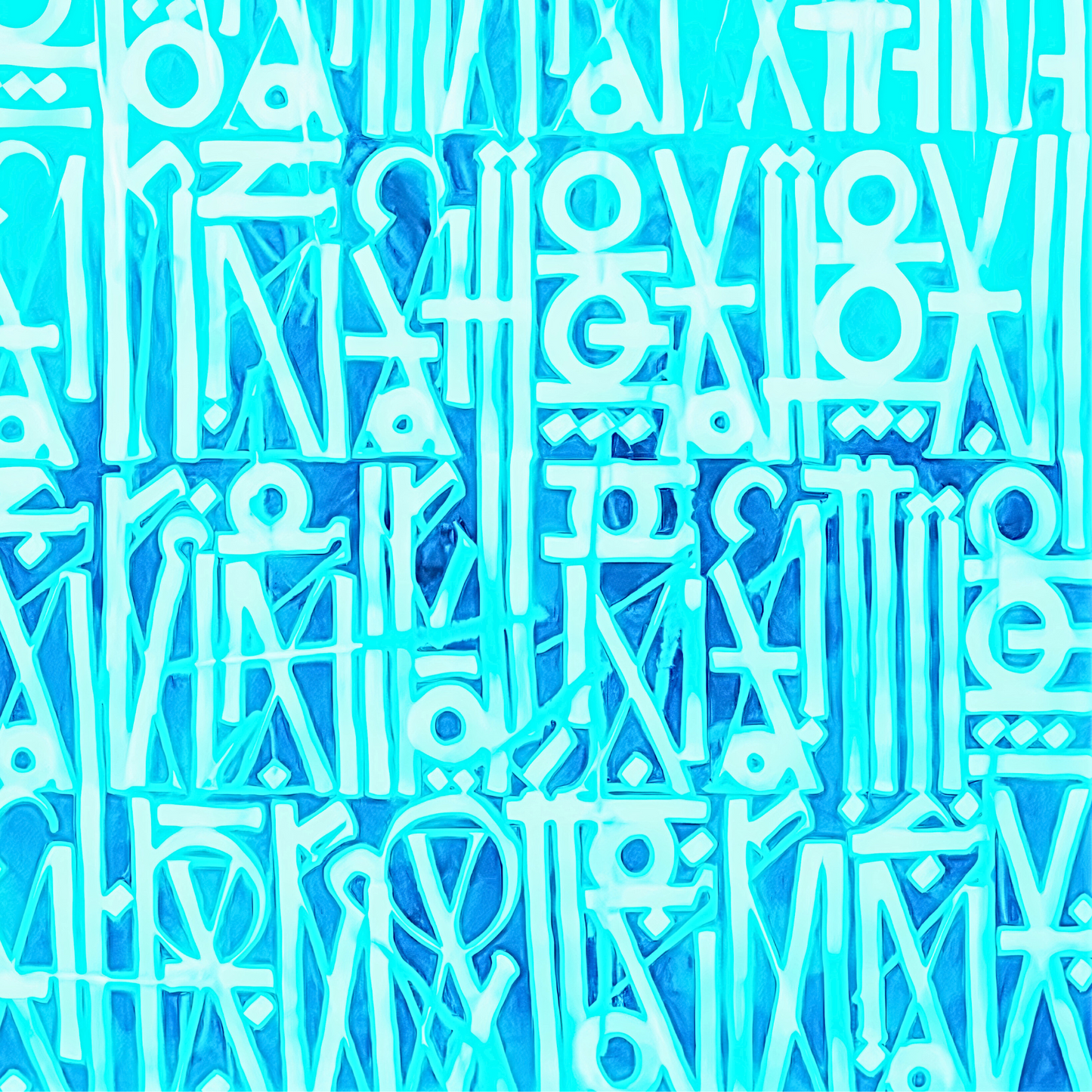 Luminous Sky Blue RETNA-Inspired Graffiti Script Painting