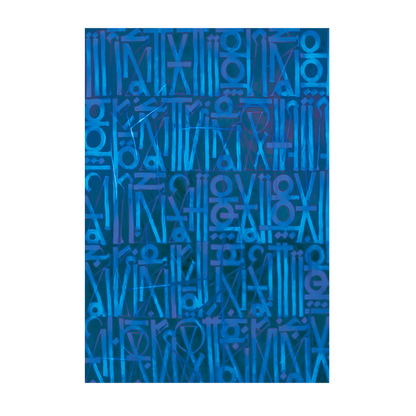 Dark Blue Abstract Calligraphic Script Canvas – Hand-Painted Urban Wall Art