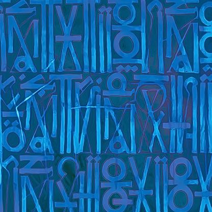 Dark Blue Abstract Calligraphic Script Canvas – Hand-Painted Urban Wall Art