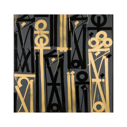 Gold & Black Abstract Calligraphic Canvas – Luxury Square Wall Art