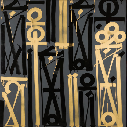 Gold & Black Abstract Calligraphic Canvas – Luxury Square Wall Art