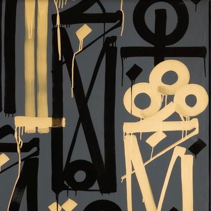 Gold & Black Abstract Calligraphic Canvas – Luxury Square Wall Art
